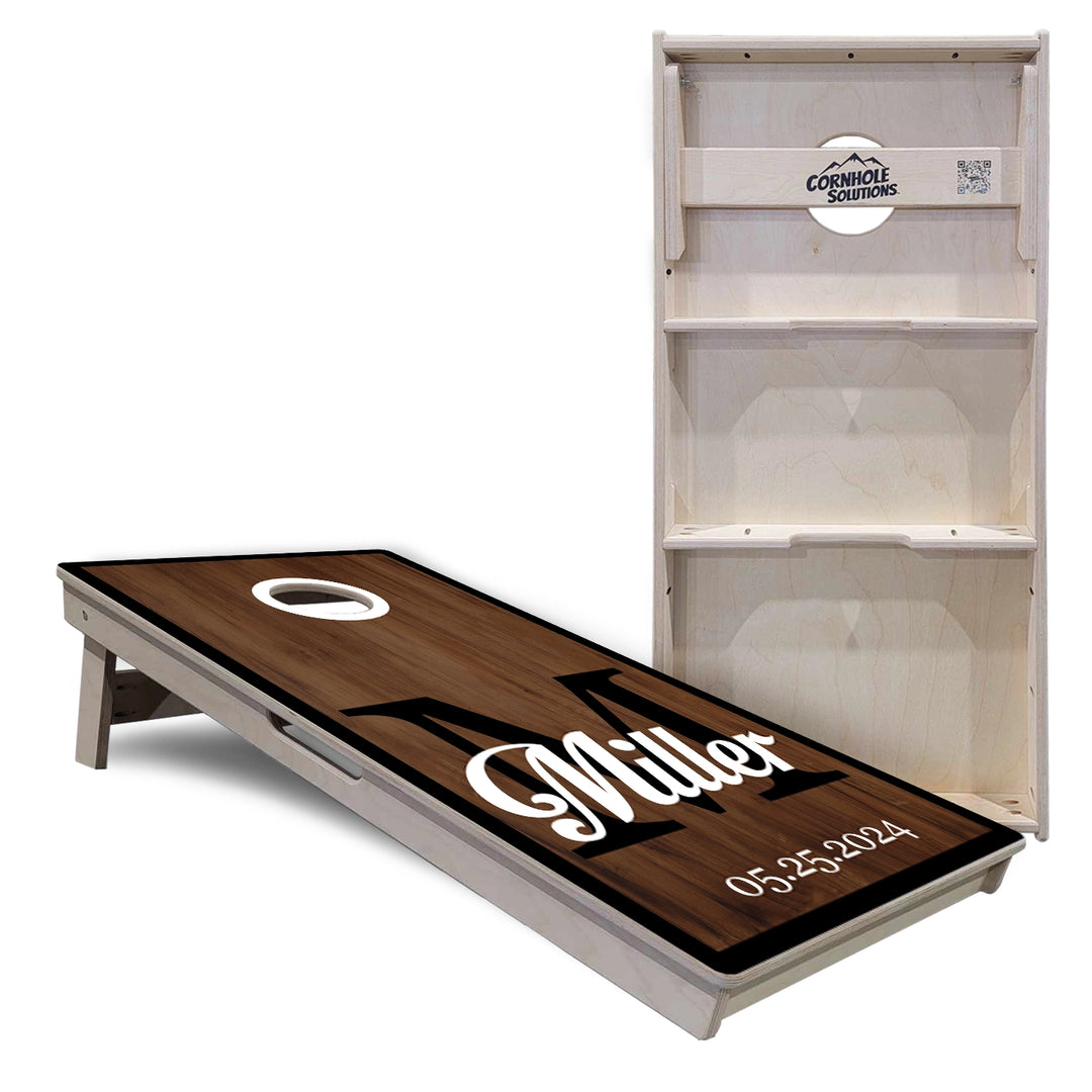 Dark Wood Wedding Monogram Cornhole Boards – Tournament Series