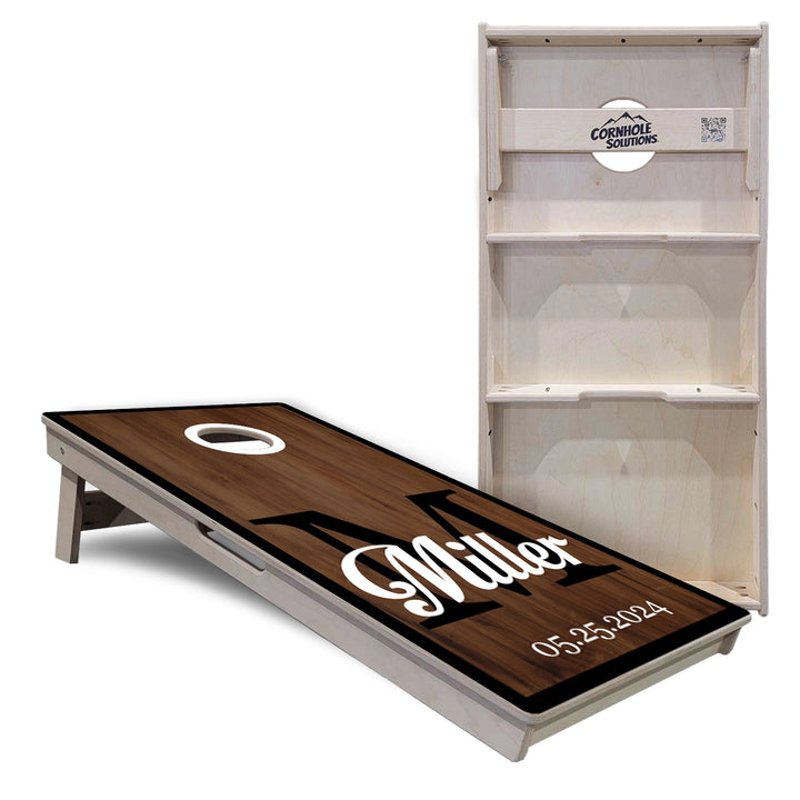 Dark Wood Wedding Monogram Cornhole Boards – Tournament Series