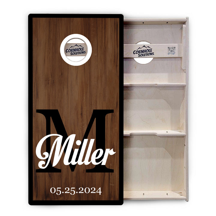 Dark Wood Wedding Monogram Cornhole Boards – Tournament Series
