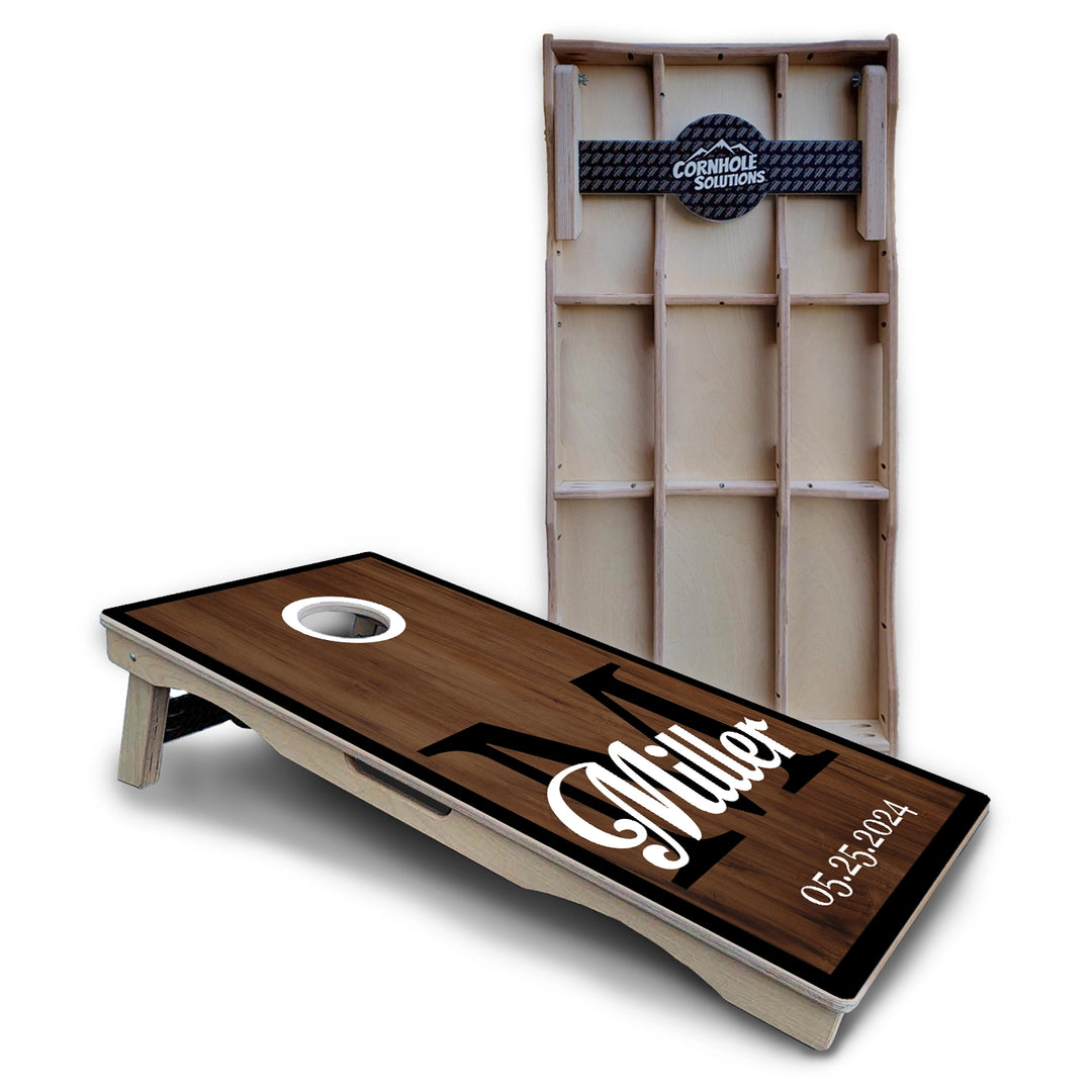 Dark Wood Wedding Monogram Cornhole Boards – Pro Lite or Pro Elite