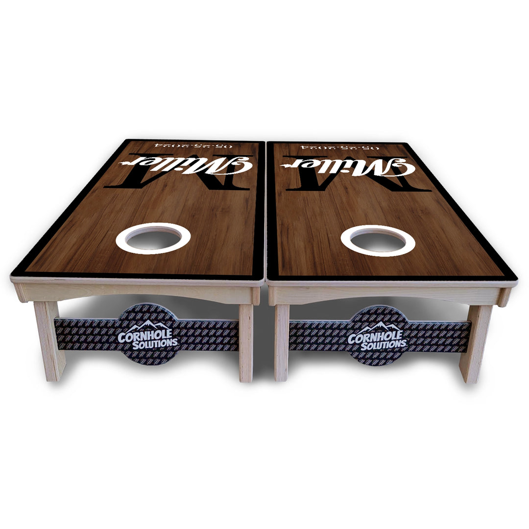 Dark Wood Wedding Monogram Cornhole Boards – Pro Lite or Pro Elite