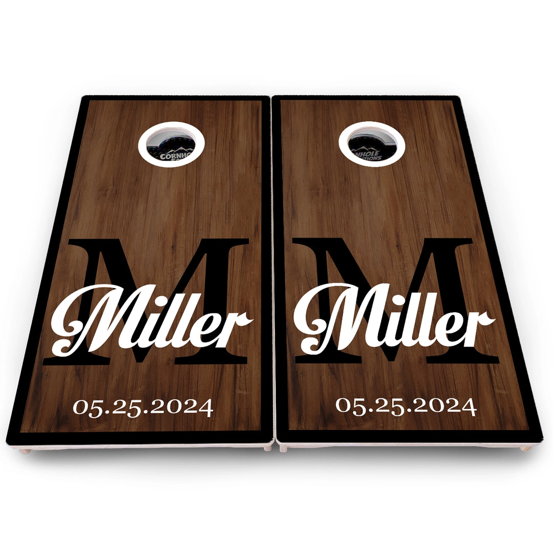 Dark Wood Wedding Monogram Cornhole Boards – Pro Lite or Pro Elite