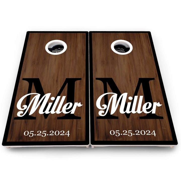 Dark Wood Wedding Monogram Cornhole Boards – Pro Lite or Pro Elite