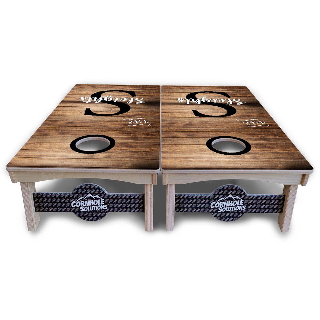 Rustic Wood Monogram Cornhole Boards – Pro Lite or Pro Elite