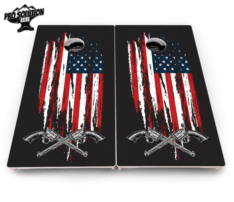 Pro Solution Elite - Guns & Flag - Professional Tournament Cornhole Boards 3/4" Baltic Birch - Zero Bounce Zero Movement Vertical Interlocking Braces for Extra Weight & Stability +Double Thick Legs +Airmail Blocker