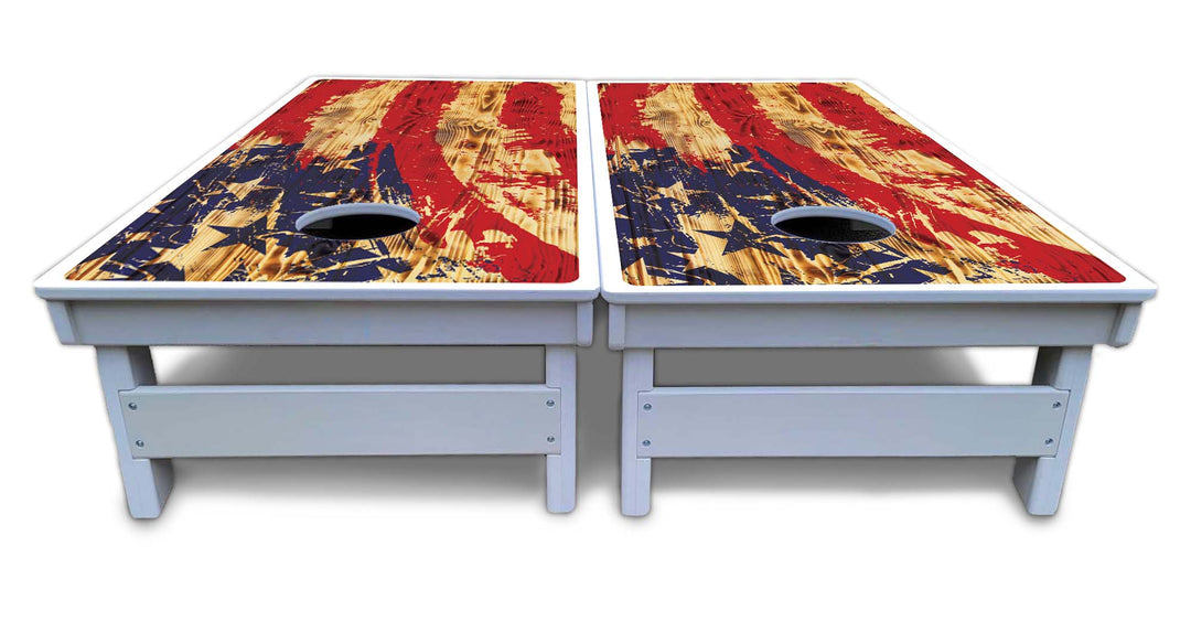 Faded Brush Burnt Flag Cornhole Boards - All Weather Series