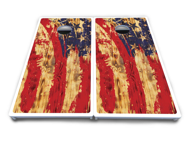 Waterproof - Faded Brush Burnt Flag - All Weather Boards "Outdoor Solution" 18mm(3/4")Direct UV Printed - Regulation 2' by 4' Cornhole Boards (Set of 2 Boards) Double Thick Legs, with Leg Brace & Dual Support Braces!
