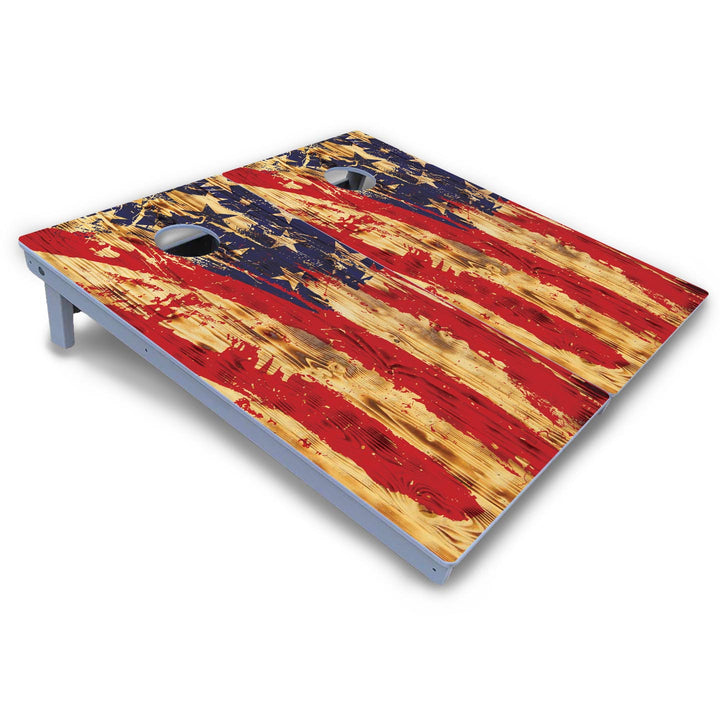 Faded Brush Burnt Flag Cornhole Boards - All Weather Series