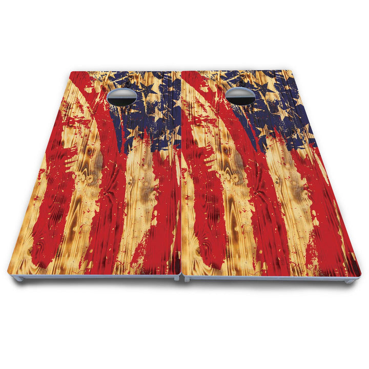 Faded Brush Burnt Flag Cornhole Boards - All Weather Series