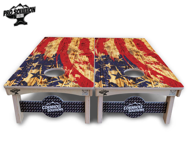 Pro Solution Elite - Faded Brush Burnt Flag - Professional Tournament Cornhole Boards 3/4" Baltic Birch - Zero Bounce Zero Movement Vertical Interlocking Braces for Extra Weight & Stability +Double Thick Legs +Airmail Blocker