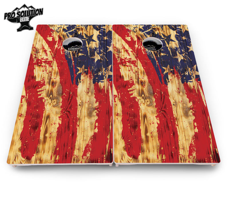 Pro Solution Elite - Faded Brush Burnt Flag - Professional Tournament Cornhole Boards 3/4" Baltic Birch - Zero Bounce Zero Movement Vertical Interlocking Braces for Extra Weight & Stability +Double Thick Legs +Airmail Blocker