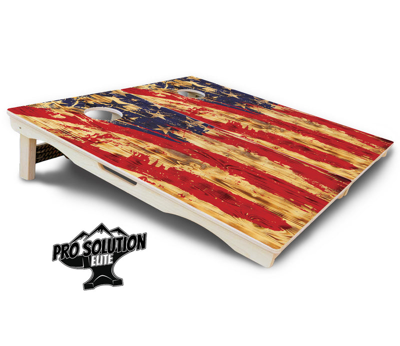 Pro Solution Elite - Faded Brush Burnt Flag - Professional Tournament Cornhole Boards 3/4" Baltic Birch - Zero Bounce Zero Movement Vertical Interlocking Braces for Extra Weight & Stability +Double Thick Legs +Airmail Blocker