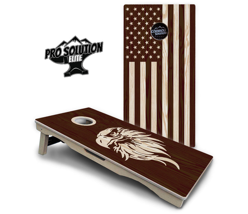 Pro Solution Elite - Stained Eagle & Flag Design Options - Professional Tournament Cornhole Boards 3/4" Baltic Birch - Zero Bounce Zero Movement Vertical Interlocking Braces for Extra Weight & Stability +Double Thick Legs +Airmail Blocker