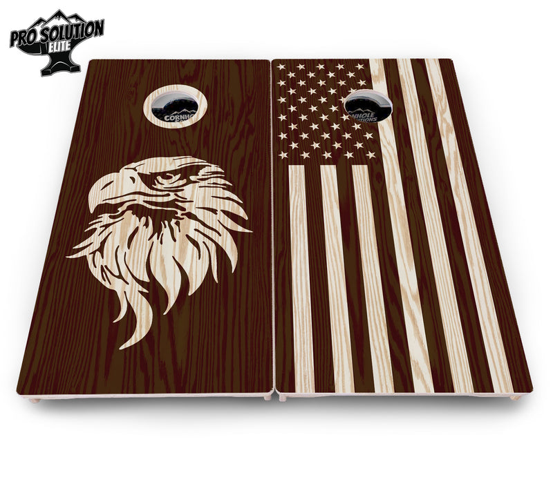 Pro Solution Elite - Stained Eagle & Flag Design Options - Professional Tournament Cornhole Boards 3/4" Baltic Birch - Zero Bounce Zero Movement Vertical Interlocking Braces for Extra Weight & Stability +Double Thick Legs +Airmail Blocker