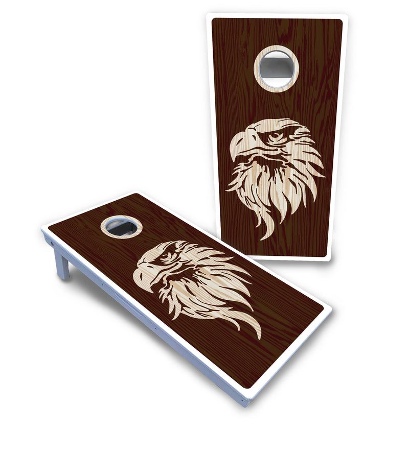 Waterproof - Stained Flag & Eagle Design Options - All Weather Boards "Outdoor Solution" 18mm(3/4")Direct UV Printed - Regulation 2' by 4' Cornhole Boards (Set of 2 Boards) Double Thick Legs, with Leg Brace & Dual Support Braces! (Copy)