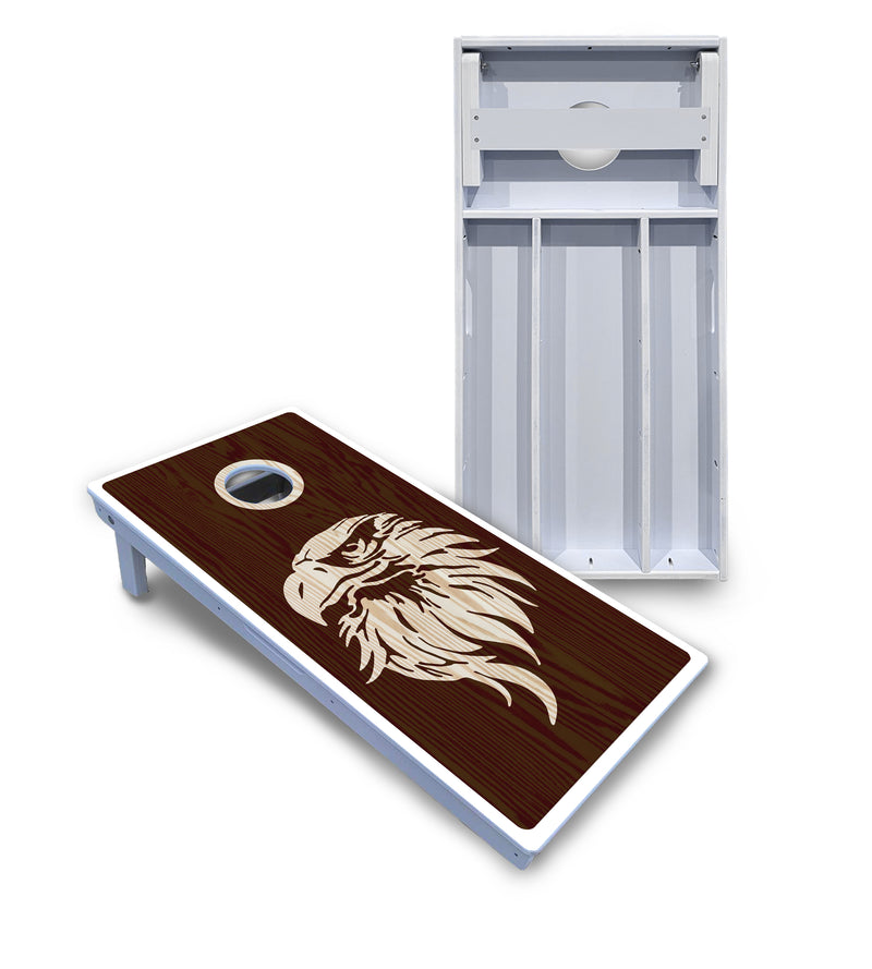 Waterproof - Stained Flag & Eagle Design Options - All Weather Boards "Outdoor Solution" 18mm(3/4")Direct UV Printed - Regulation 2' by 4' Cornhole Boards (Set of 2 Boards) Double Thick Legs, with Leg Brace & Dual Support Braces!