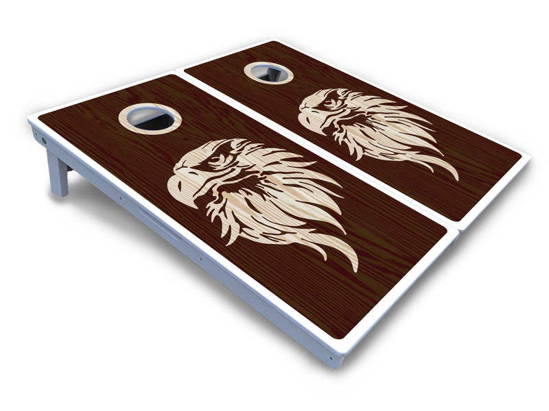 Waterproof - Stained Flag & Eagle Design Options - All Weather Boards "Outdoor Solution" 18mm(3/4")Direct UV Printed - Regulation 2' by 4' Cornhole Boards (Set of 2 Boards) Double Thick Legs, with Leg Brace & Dual Support Braces! (Copy)