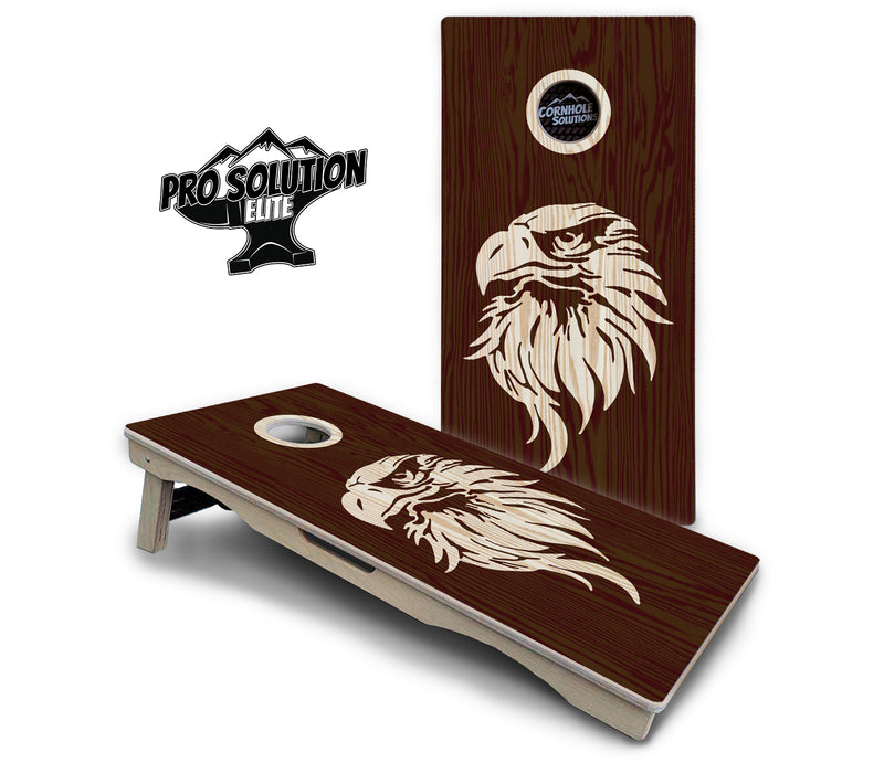 Pro Solution Elite - Stained Eagle & Flag Design Options - Professional Tournament Cornhole Boards 3/4" Baltic Birch - Zero Bounce Zero Movement Vertical Interlocking Braces for Extra Weight & Stability +Double Thick Legs +Airmail Blocker