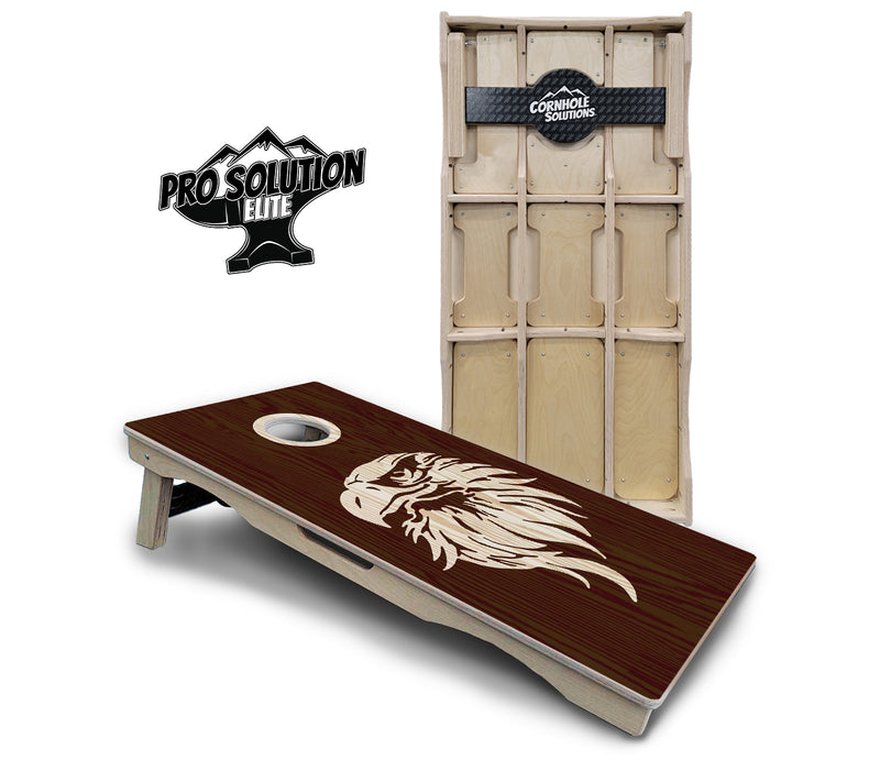 Pro Solution Elite - Stained Eagle & Flag Design Options - Professional Tournament Cornhole Boards 3/4" Baltic Birch - Zero Bounce Zero Movement Vertical Interlocking Braces for Extra Weight & Stability +Double Thick Legs +Airmail Blocker