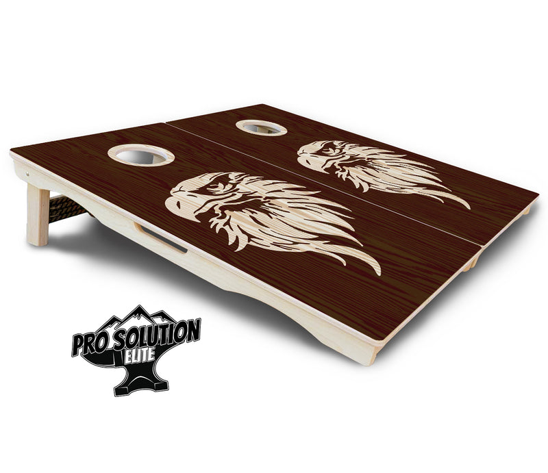 Pro Solution Elite - Stained Eagle & Flag Design Options - Professional Tournament Cornhole Boards 3/4" Baltic Birch - Zero Bounce Zero Movement Vertical Interlocking Braces for Extra Weight & Stability +Double Thick Legs +Airmail Blocker