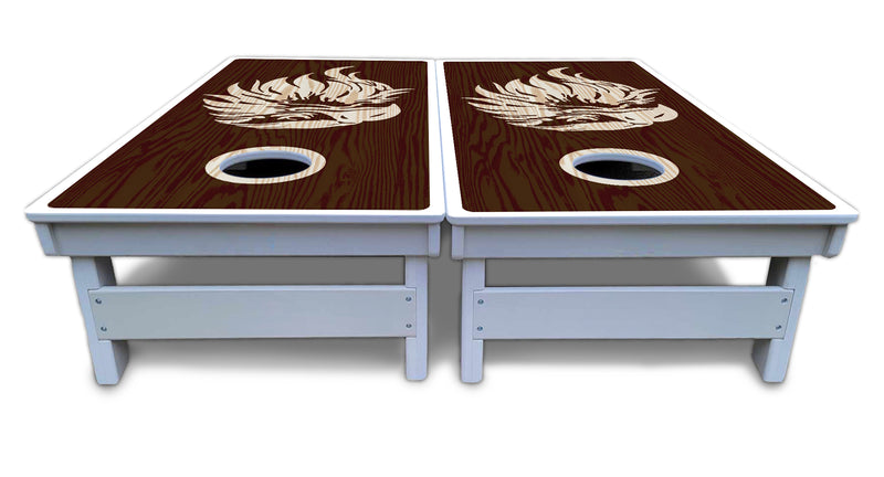 Waterproof - Stained Flag & Eagle Design Options - All Weather Boards "Outdoor Solution" 18mm(3/4")Direct UV Printed - Regulation 2' by 4' Cornhole Boards (Set of 2 Boards) Double Thick Legs, with Leg Brace & Dual Support Braces!