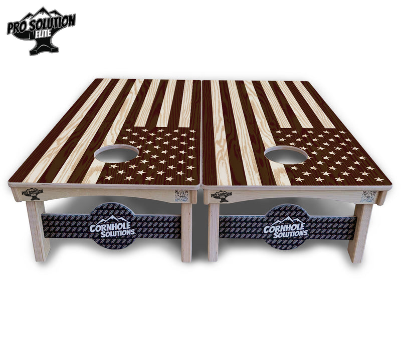 Pro Solution Elite - Stained Eagle & Flag Design Options - Professional Tournament Cornhole Boards 3/4" Baltic Birch - Zero Bounce Zero Movement Vertical Interlocking Braces for Extra Weight & Stability +Double Thick Legs +Airmail Blocker