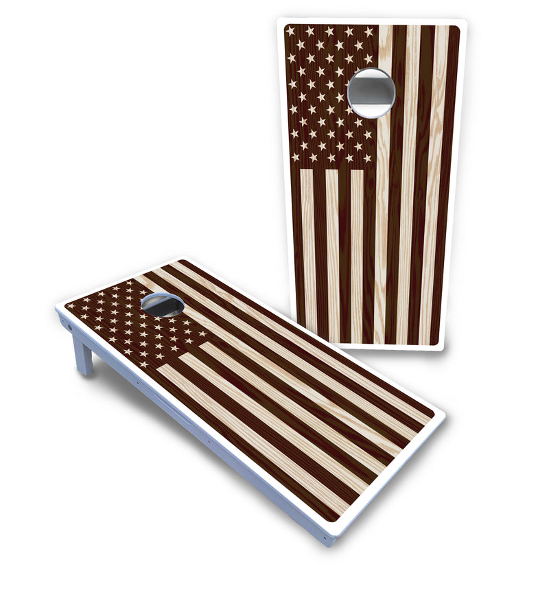 Waterproof - Stained Flag & Eagle Design Options - All Weather Boards "Outdoor Solution" 18mm(3/4")Direct UV Printed - Regulation 2' by 4' Cornhole Boards (Set of 2 Boards) Double Thick Legs, with Leg Brace & Dual Support Braces! (Copy)