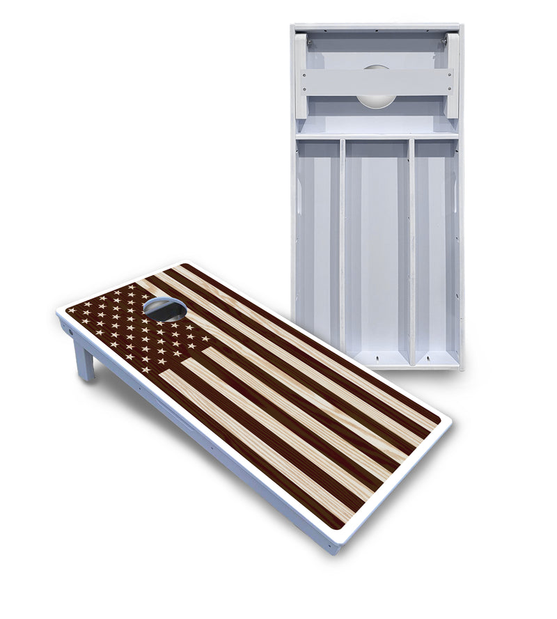 Waterproof - Stained Flag & Eagle Design Options - All Weather Boards "Outdoor Solution" 18mm(3/4")Direct UV Printed - Regulation 2' by 4' Cornhole Boards (Set of 2 Boards) Double Thick Legs, with Leg Brace & Dual Support Braces! (Copy)