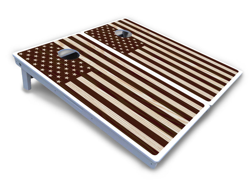 Waterproof - Stained Flag & Eagle Design Options - All Weather Boards "Outdoor Solution" 18mm(3/4")Direct UV Printed - Regulation 2' by 4' Cornhole Boards (Set of 2 Boards) Double Thick Legs, with Leg Brace & Dual Support Braces!