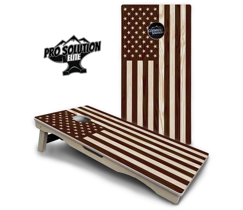 Pro Solution Elite - Stained Eagle & Flag Design Options - Professional Tournament Cornhole Boards 3/4" Baltic Birch - Zero Bounce Zero Movement Vertical Interlocking Braces for Extra Weight & Stability +Double Thick Legs +Airmail Blocker