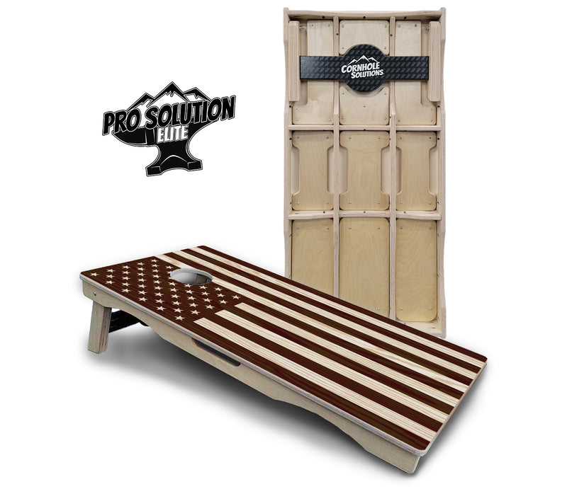 Pro Solution Elite - Stained Eagle & Flag Design Options - Professional Tournament Cornhole Boards 3/4" Baltic Birch - Zero Bounce Zero Movement Vertical Interlocking Braces for Extra Weight & Stability +Double Thick Legs +Airmail Blocker