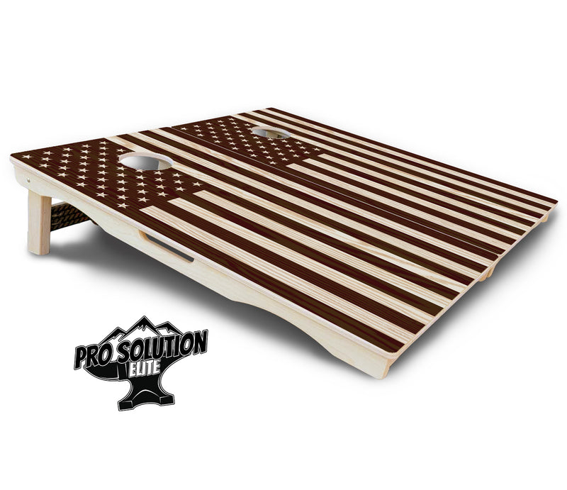 Pro Solution Elite - Stained Eagle & Flag Design Options - Professional Tournament Cornhole Boards 3/4" Baltic Birch - Zero Bounce Zero Movement Vertical Interlocking Braces for Extra Weight & Stability +Double Thick Legs +Airmail Blocker