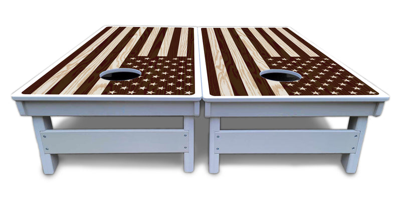 Waterproof - Stained Flag & Eagle Design Options - All Weather Boards "Outdoor Solution" 18mm(3/4")Direct UV Printed - Regulation 2' by 4' Cornhole Boards (Set of 2 Boards) Double Thick Legs, with Leg Brace & Dual Support Braces!