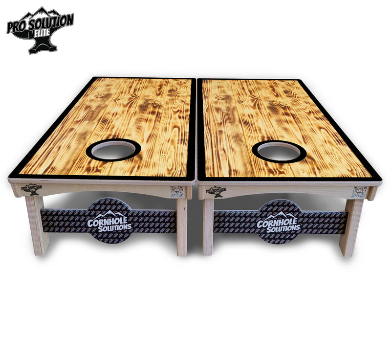 Pro Solution Elite - Burnt Wood Black Border - Professional Tournament Cornhole Boards 3/4" Baltic Birch - Zero Bounce Zero Movement Vertical Interlocking Braces for Extra Weight & Stability +Double Thick Legs +Airmail Blocker