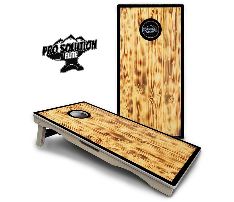 Pro Solution Elite - Burnt Wood Black Border - Professional Tournament Cornhole Boards 3/4" Baltic Birch - Zero Bounce Zero Movement Vertical Interlocking Braces for Extra Weight & Stability +Double Thick Legs +Airmail Blocker