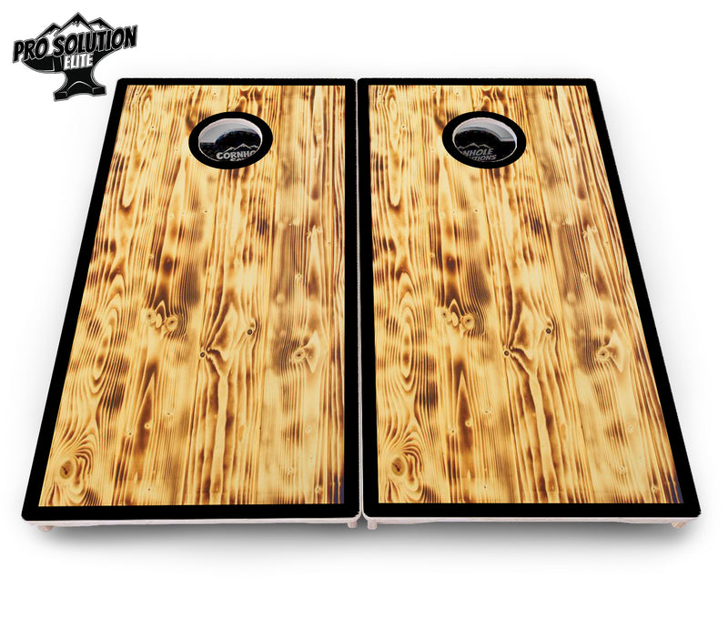 Pro Solution Elite - Burnt Wood Black Border - Professional Tournament Cornhole Boards 3/4" Baltic Birch - Zero Bounce Zero Movement Vertical Interlocking Braces for Extra Weight & Stability +Double Thick Legs +Airmail Blocker