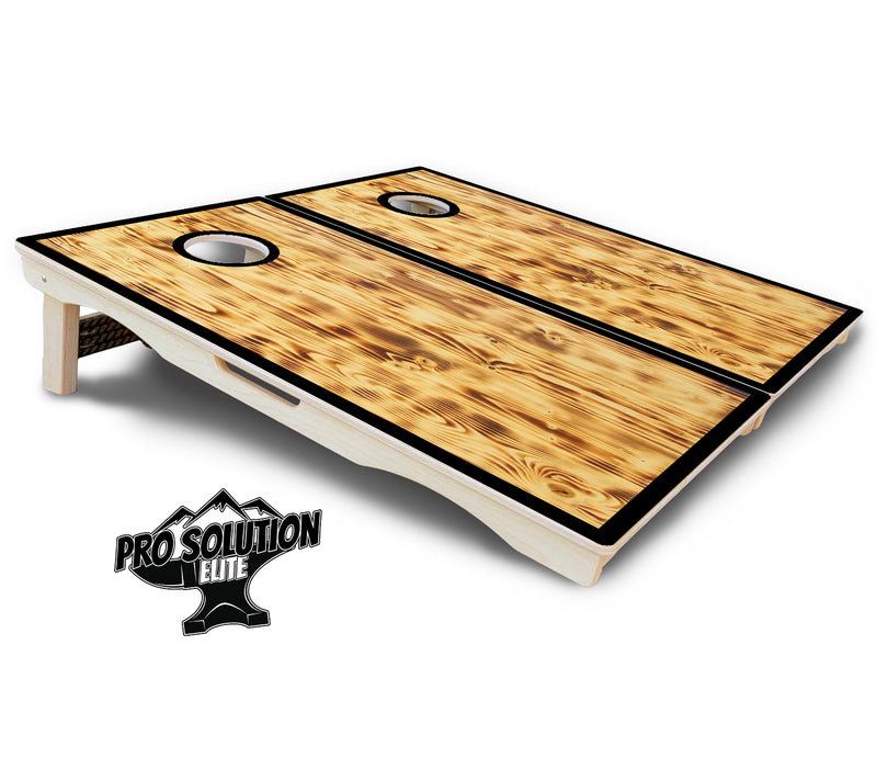 Pro Solution Elite - Burnt Wood Black Border - Professional Tournament Cornhole Boards 3/4" Baltic Birch - Zero Bounce Zero Movement Vertical Interlocking Braces for Extra Weight & Stability +Double Thick Legs +Airmail Blocker