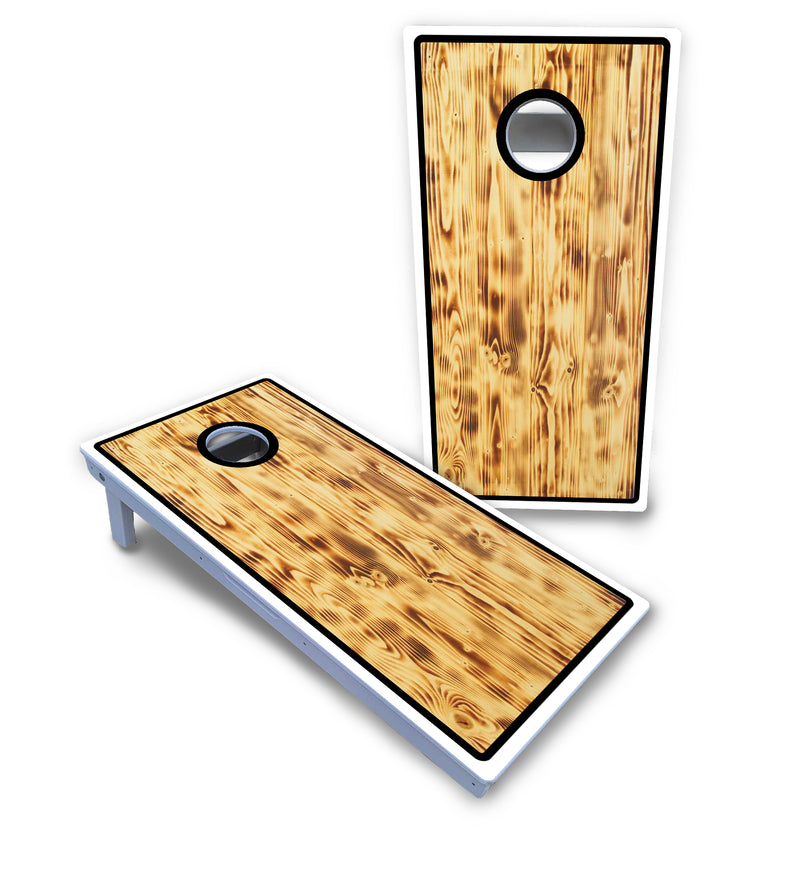 Waterproof - Burnt Wood Black Border - All Weather Boards "Outdoor Solution" 18mm(3/4")Direct UV Printed - Regulation 2' by 4' Cornhole Boards (Set of 2 Boards) Double Thick Legs, with Leg Brace & Dual Support Braces!