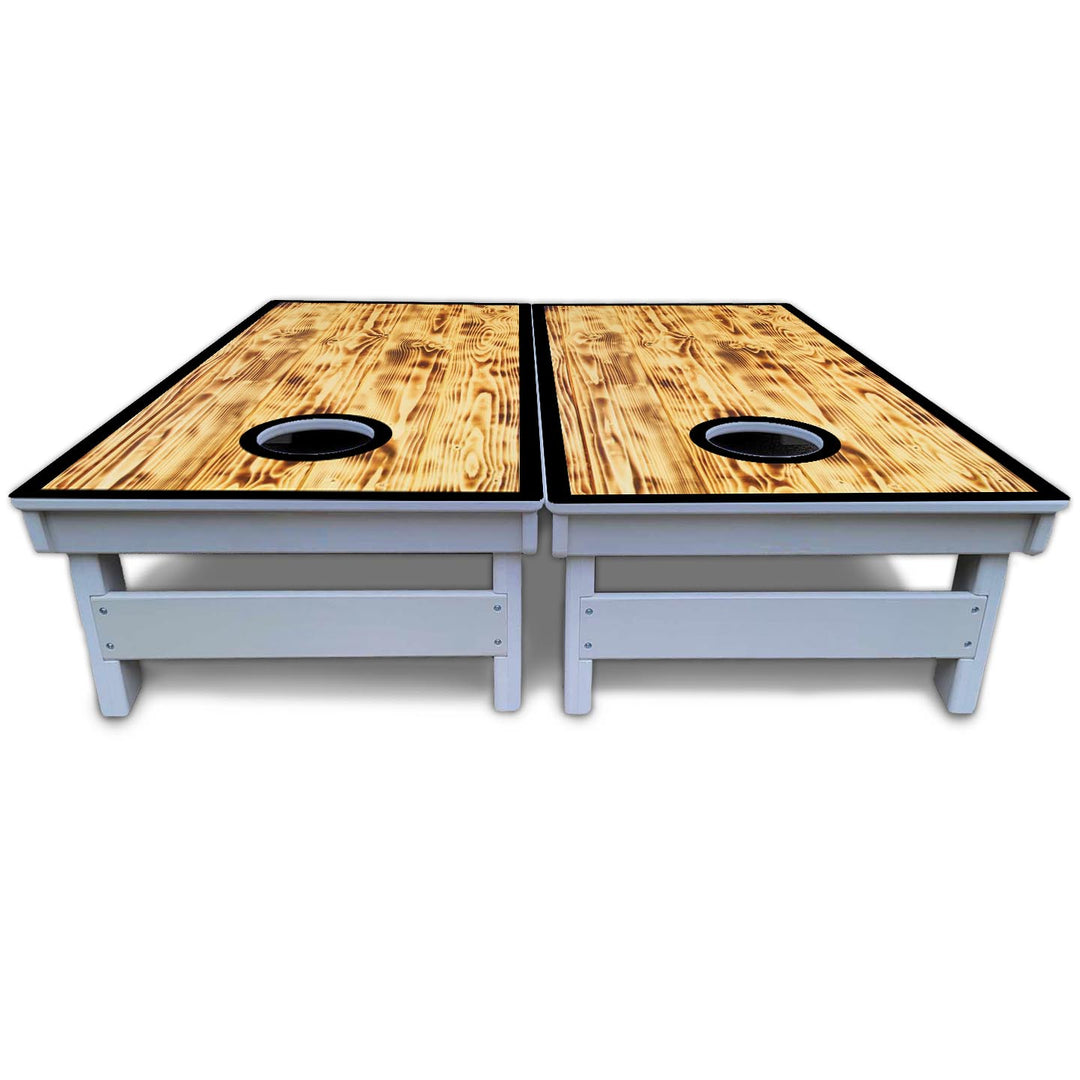 Burnt Wood Black Border Cornhole Boards - All Weather Series