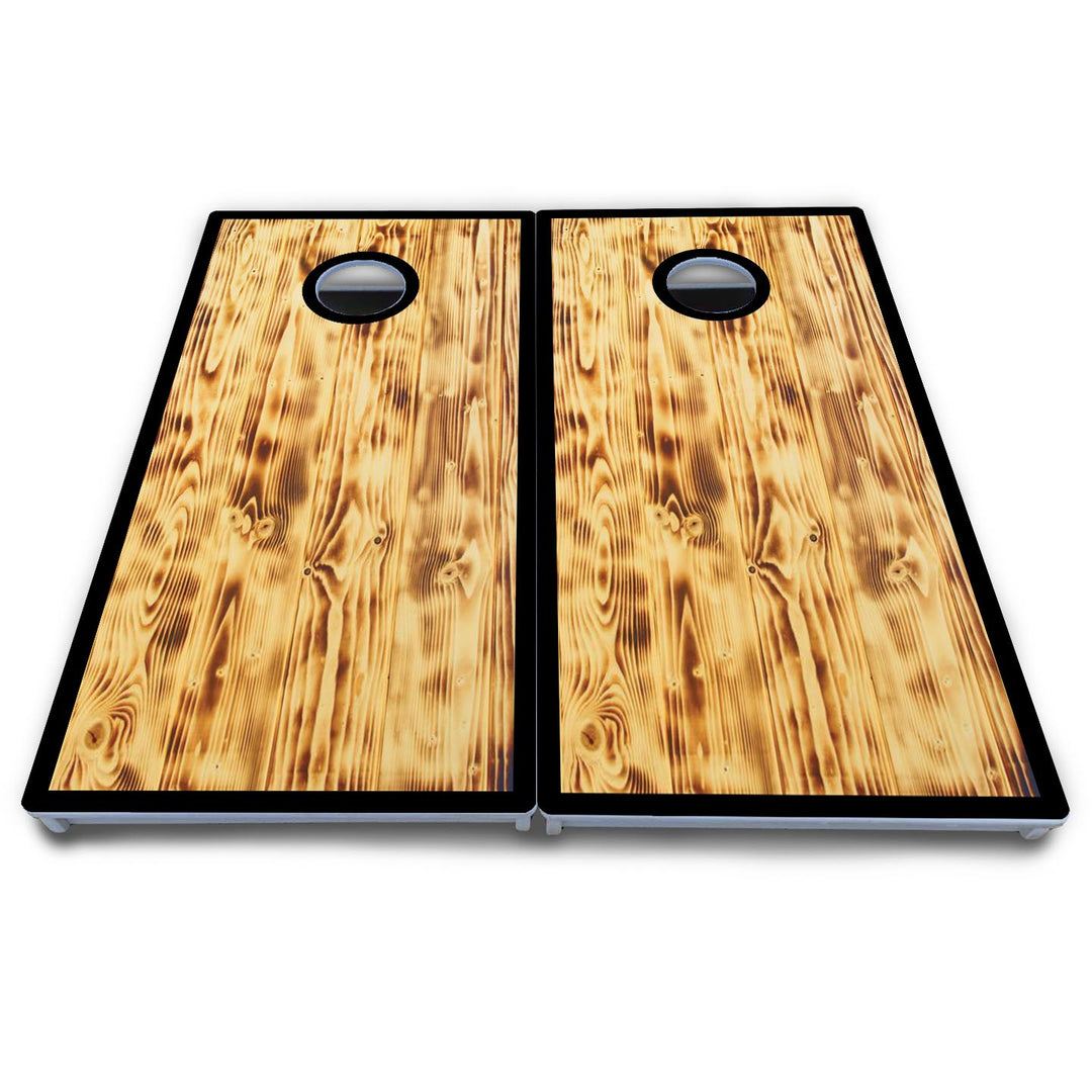 Burnt Wood Black Border Cornhole Boards - All Weather Series