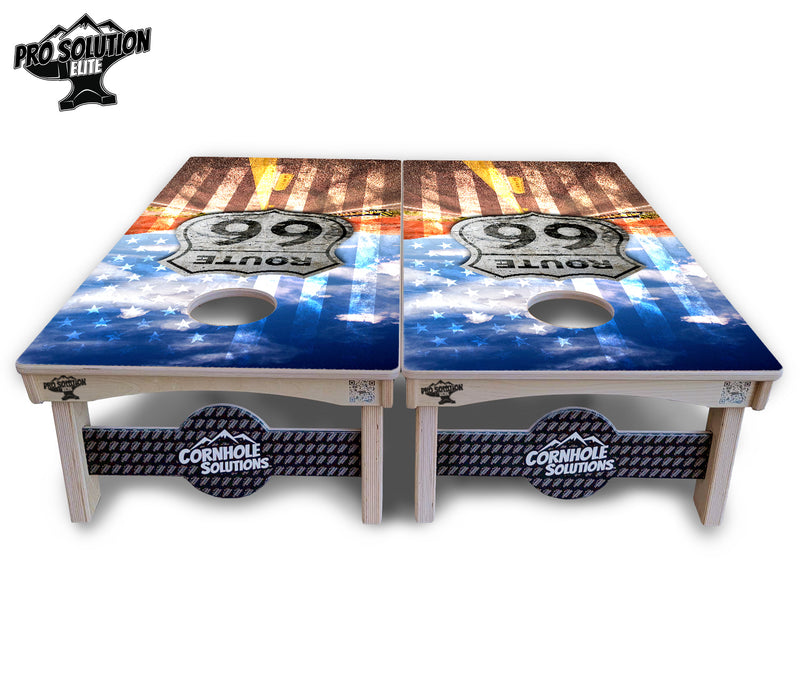 Pro Solution Elite - Route 66 - Professional Tournament Cornhole Boards 3/4" Baltic Birch - Zero Bounce Zero Movement Vertical Interlocking Braces for Extra Weight & Stability +Double Thick Legs +Airmail Blocker