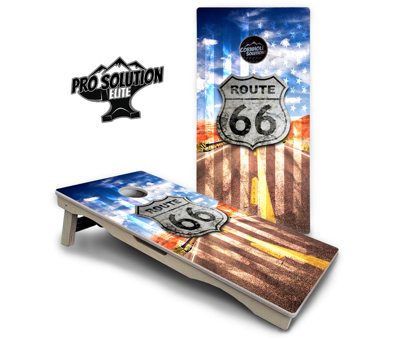 Pro Solution Elite - Route 66 - Professional Tournament Cornhole Boards 3/4" Baltic Birch - Zero Bounce Zero Movement Vertical Interlocking Braces for Extra Weight & Stability +Double Thick Legs +Airmail Blocker