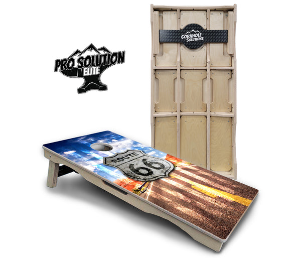 Pro Solution Elite - Route 66 - Professional Tournament Cornhole Boards 3/4" Baltic Birch - Zero Bounce Zero Movement Vertical Interlocking Braces for Extra Weight & Stability +Double Thick Legs +Airmail Blocker