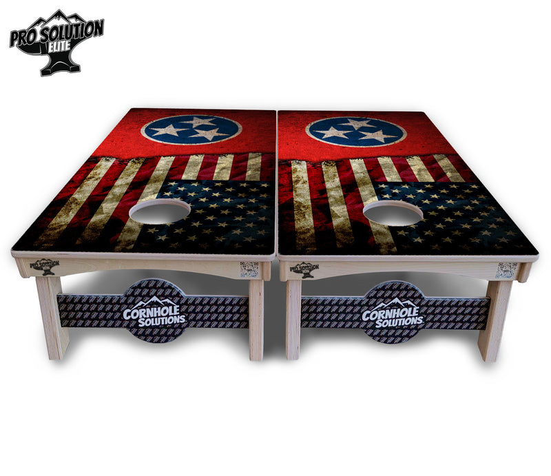 Pro Solution Elite - Tennessee / USA Flag - Professional Tournament Cornhole Boards 3/4" Baltic Birch - Zero Bounce Zero Movement Vertical Interlocking Braces for Extra Weight & Stability +Double Thick Legs +Airmail Blocker