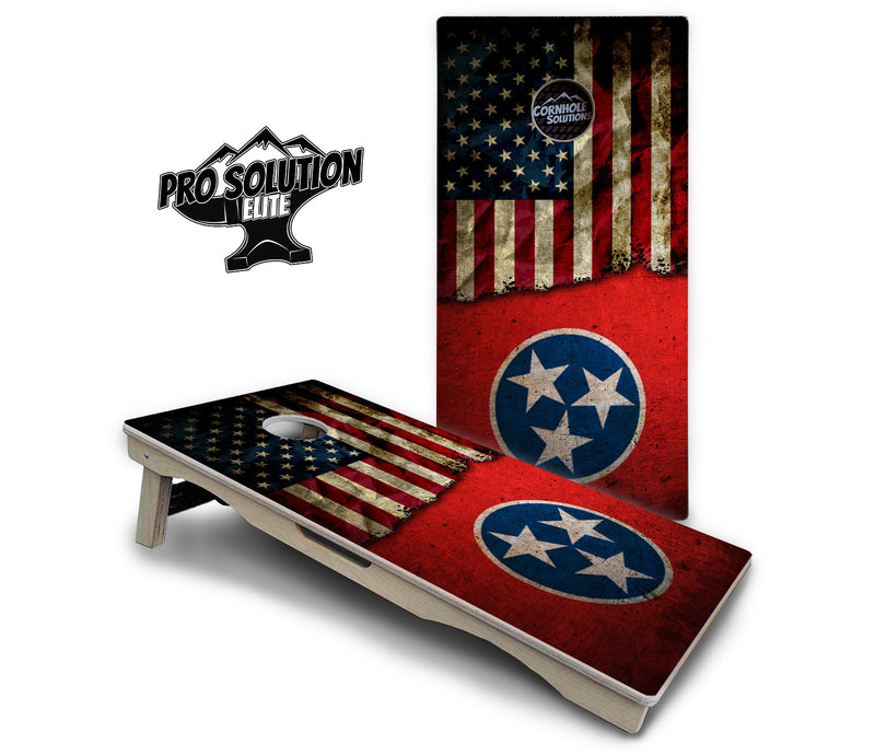 Pro Solution Elite - Tennessee / USA Flag - Professional Tournament Cornhole Boards 3/4" Baltic Birch - Zero Bounce Zero Movement Vertical Interlocking Braces for Extra Weight & Stability +Double Thick Legs +Airmail Blocker