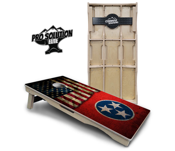 Pro Solution Elite - Tennessee / USA Flag - Professional Tournament Cornhole Boards 3/4" Baltic Birch - Zero Bounce Zero Movement Vertical Interlocking Braces for Extra Weight & Stability +Double Thick Legs +Airmail Blocker