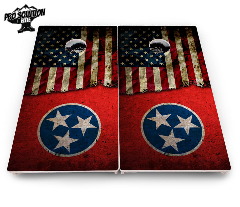 Pro Solution Elite - Tennessee / USA Flag - Professional Tournament Cornhole Boards 3/4" Baltic Birch - Zero Bounce Zero Movement Vertical Interlocking Braces for Extra Weight & Stability +Double Thick Legs +Airmail Blocker