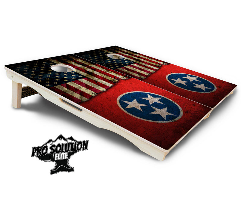 Pro Solution Elite - Tennessee / USA Flag - Professional Tournament Cornhole Boards 3/4" Baltic Birch - Zero Bounce Zero Movement Vertical Interlocking Braces for Extra Weight & Stability +Double Thick Legs +Airmail Blocker