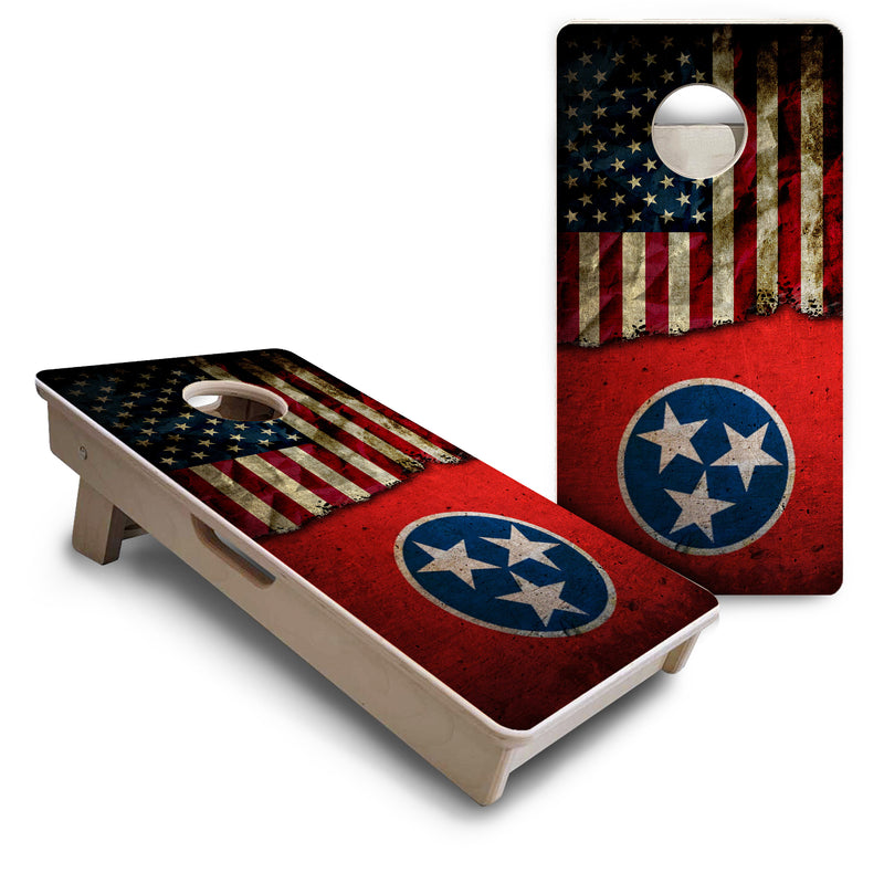 Mini Cornhole 12"x24" Boards - 4" holes - TN/USA Red Flag - 3/4″ Baltic Birch