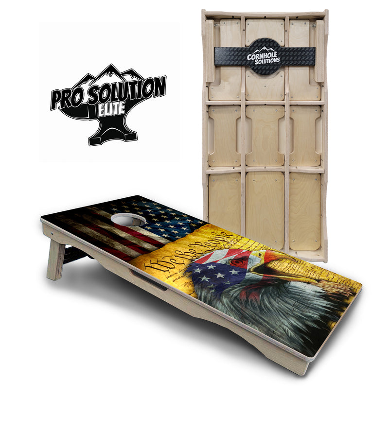 Pro Solution Elite - We The People Eagle - Professional Tournament Cornhole Boards 3/4" Baltic Birch - Zero Bounce Zero Movement Vertical Interlocking Braces for Extra Weight & Stability +Double Thick Legs +Airmail Blocker